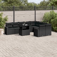  10 Piece Garden Sofa Set with Cushions Black Poly Rattan