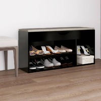  Shoe Bench with Cushion Black 104x30x49 cm Engineered Wood
