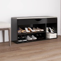  Shoe Bench with Cushion High Gloss Black 104x30x49 cm Engineered Wood