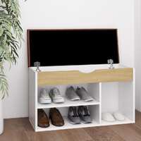  Shoe Bench with Cushion White and Sonoma Oak 80x30x47 cm Engineered Wood