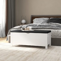  Storage Box with Cushion White 105x40x45 cm Engineered Wood