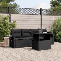  5 Piece Garden Sofa Set with Cushions Black Poly Rattan