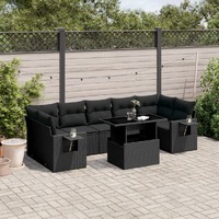  8 Piece Garden Sofa Set with Cushions Black Poly Rattan