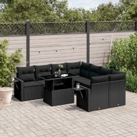  9 Piece Garden Sofa Set with Cushions Black Poly Rattan