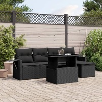  6 Piece Garden Sofa Set with Cushions Black Poly Rattan