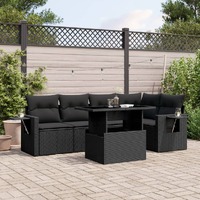  6 Piece Garden Sofa Set with Cushions Black Poly Rattan