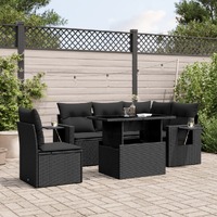  6 Piece Garden Sofa Set with Cushions Black Poly Rattan