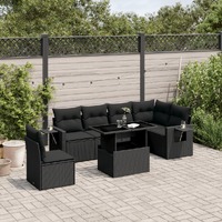  7 Piece Garden Sofa Set with Cushions Black Poly Rattan