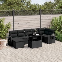  8 Piece Garden Sofa Set with Cushions Black Poly Rattan