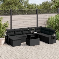  8 Piece Garden Sofa Set with Cushions Black Poly Rattan