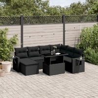  9 Piece Garden Sofa Set with Cushions Black Poly Rattan