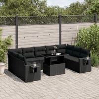  10 Piece Garden Sofa Set with Cushions Black Poly Rattan