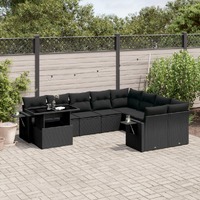  10 Piece Garden Sofa Set with Cushions Black Poly Rattan