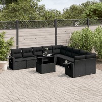  11 Piece Garden Sofa Set with Cushions Black Poly Rattan