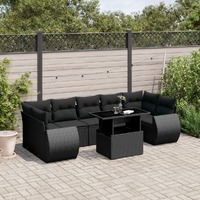  8 Piece Garden Sofa Set with Cushions Black Poly Rattan