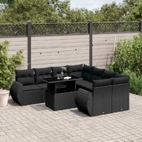  9 Piece Garden Sofa Set with Cushions Black Poly Rattan