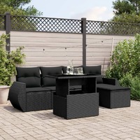  6 Piece Garden Sofa Set with Cushions Black Poly Rattan