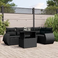 vidaXL 6 Piece Garden Sofa Set with Cushions Black Poly Rattan