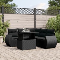  6 Piece Garden Sofa Set with Cushions Black Poly Rattan