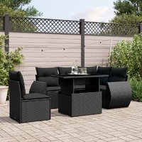  6 Piece Garden Sofa Set with Cushions Black Poly Rattan