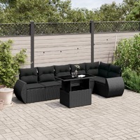  7 Piece Garden Sofa Set with Cushions Black Poly Rattan