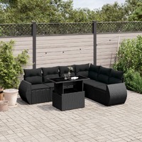  7 Piece Garden Sofa Set with Cushions Black Poly Rattan