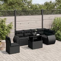  7 Piece Garden Sofa Set with Cushions Black Poly Rattan