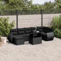  8 Piece Garden Sofa Set with Cushions Black Poly Rattan