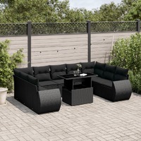  10 Piece Garden Sofa Set with Cushions Black Poly Rattan