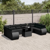  11 Piece Garden Sofa Set with Cushions Black Poly Rattan