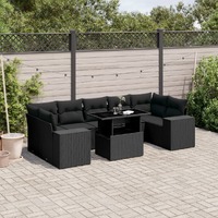  8 Piece Garden Sofa Set with Cushions Black Poly Rattan