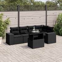  6 Piece Garden Sofa Set with Cushions Black Poly Rattan