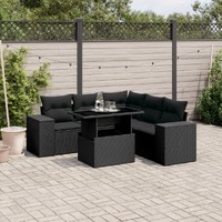  6 Piece Garden Sofa Set with Cushions Black Poly Rattan
