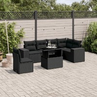  7 Piece Garden Sofa Set with Cushions Black Poly Rattan