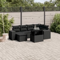  7 Piece Garden Sofa Set with Cushions Black Poly Rattan