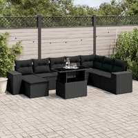  9 Piece Garden Sofa Set with Cushions Black Poly Rattan