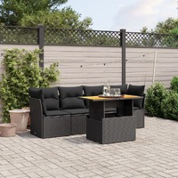  5 Piece Garden Sofa Set with Cushions Black Poly Rattan