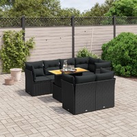  8 Piece Garden Sofa Set with Cushions Black Poly Rattan