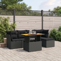  6 Piece Garden Sofa Set with Cushions Black Poly Rattan