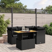  5 Piece Garden Sofa Set with Cushions Black Poly Rattan