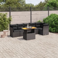  7 Piece Garden Sofa Set with Cushions Black Poly Rattan