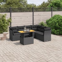  7 Piece Garden Sofa Set with Cushions Black Poly Rattan