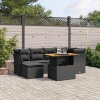  7 Piece Garden Sofa Set with Cushions Black Poly Rattan