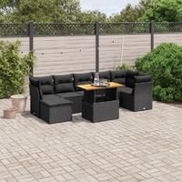  8 Piece Garden Sofa Set with Cushions Black Poly Rattan