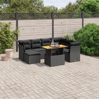  8 Piece Garden Sofa Set with Cushions Black Poly Rattan