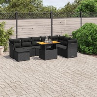  9 Piece Garden Sofa Set with Cushions Black Poly Rattan