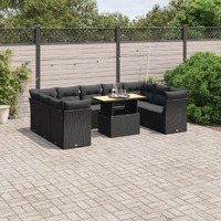  10 Piece Garden Sofa Set with Cushions Black Poly Rattan