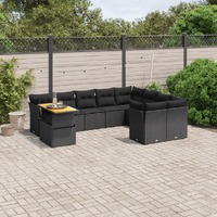  10 Piece Garden Sofa Set with Cushions Black Poly Rattan