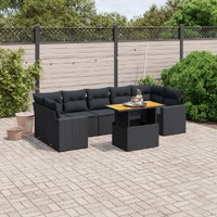  8 Piece Garden Sofa Set with Cushions Black Poly Rattan