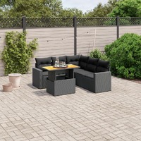  6 Piece Garden Sofa Set with Cushions Black Poly Rattan